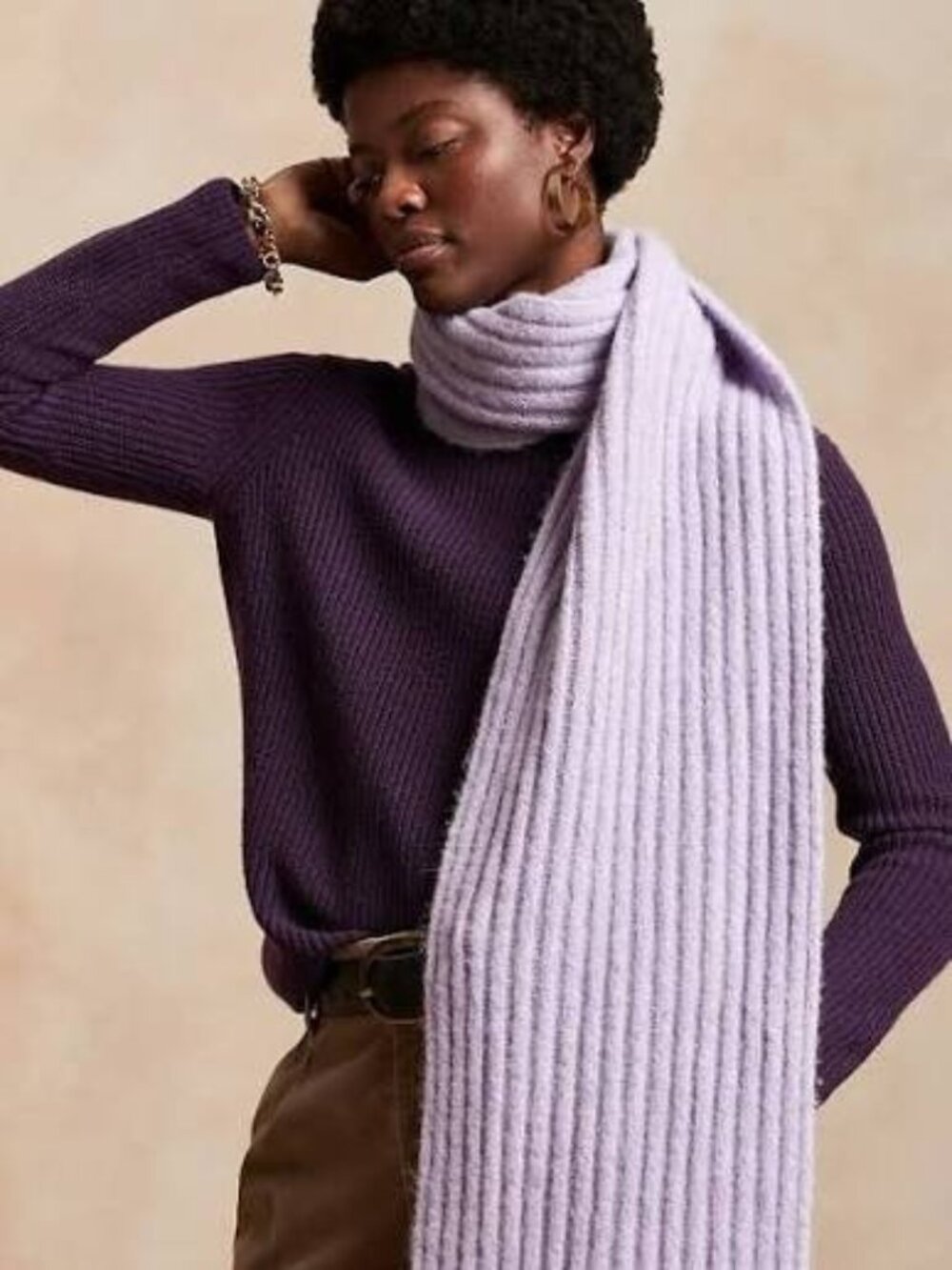 Banana Republic Lucia Relaxed Ribbed Cashmere Sweater Plum Purple Size L - Picture 1 of 13